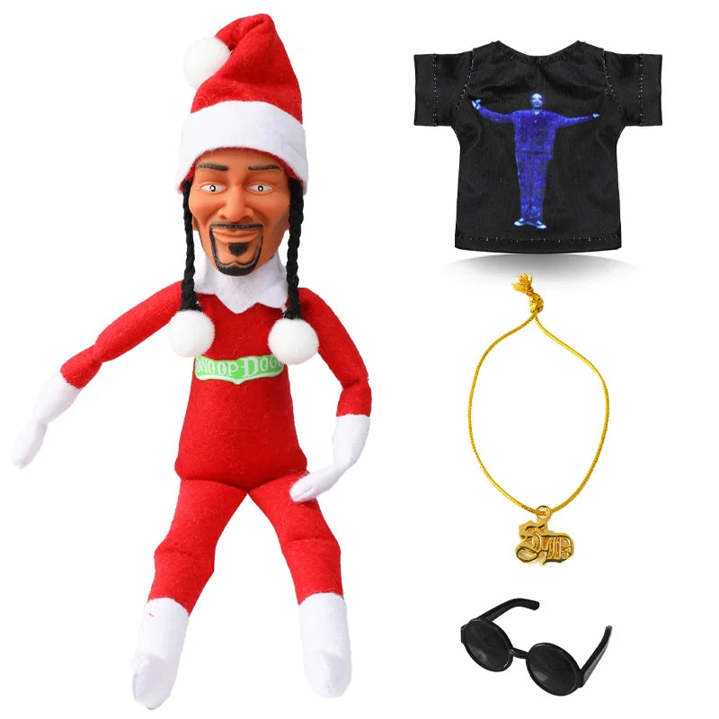 New Snoop Dogg Snoop on a Stoop Christmas Elf Doll 12” Plush Toys Shelf Decor Includes Elf Toy Tshirt Sunglasses and Necklace