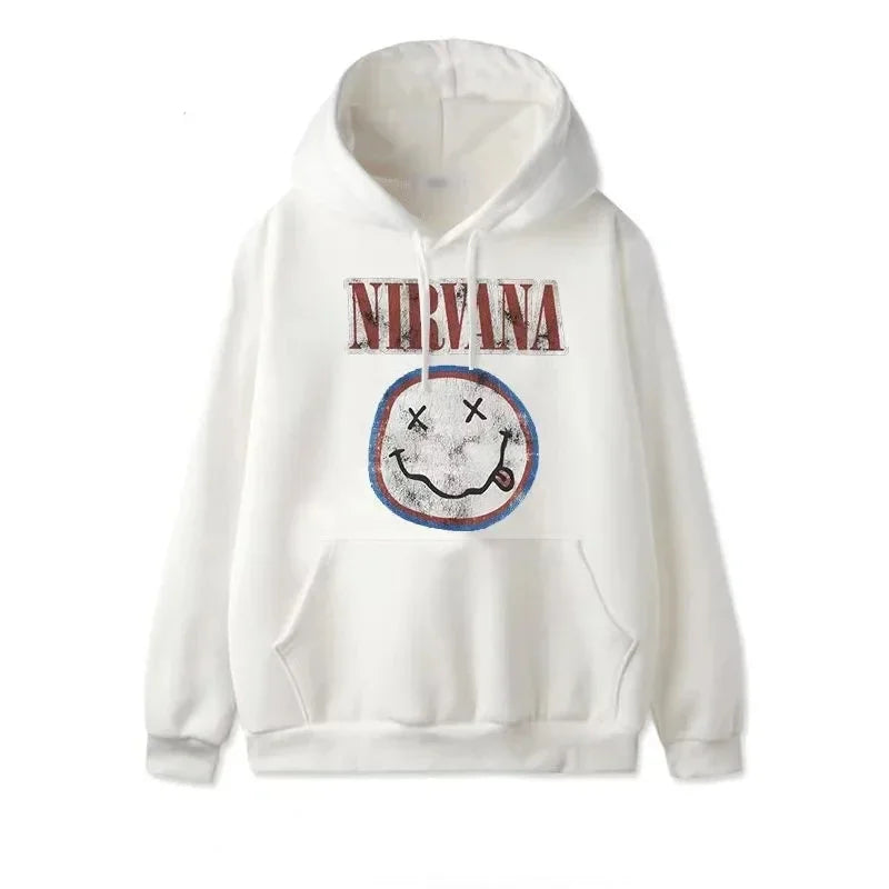 Nirvana Unisex Hoodie with Smiley Face Long Cotton Sleeve Fleece Pullover Sweatshirts