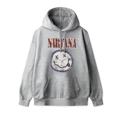 Nirvana Unisex Hoodie with Smiley Face Long Cotton Sleeve Fleece Pullover Sweatshirts