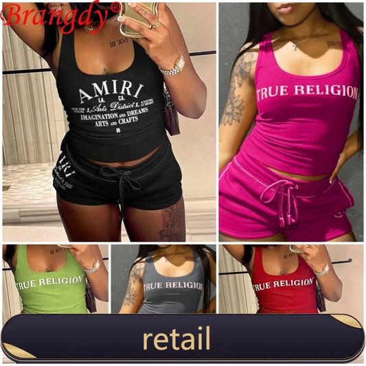 1sets 2 Piece Sets for Women Summer Outfits Printed sexy Amiri or True Religion Tracksuits