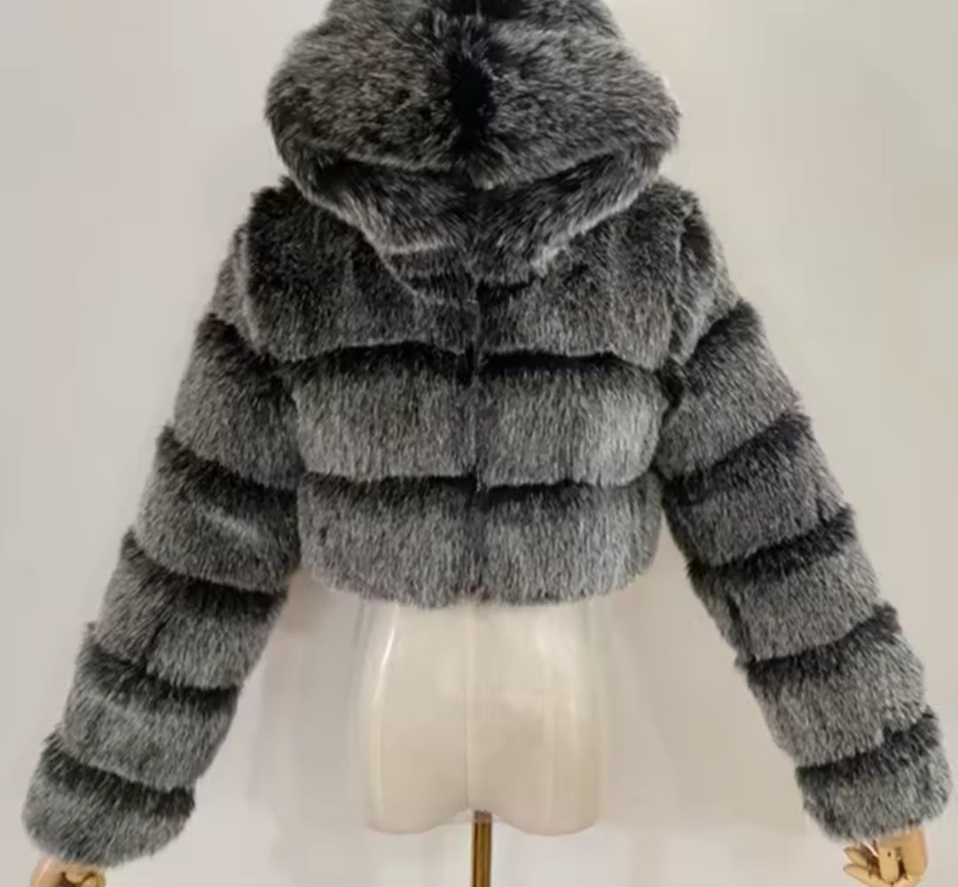 Hooded Faux Fur Coat