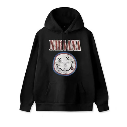 Nirvana Unisex Hoodie with Smiley Face Long Cotton Sleeve Fleece Pullover Sweatshirts